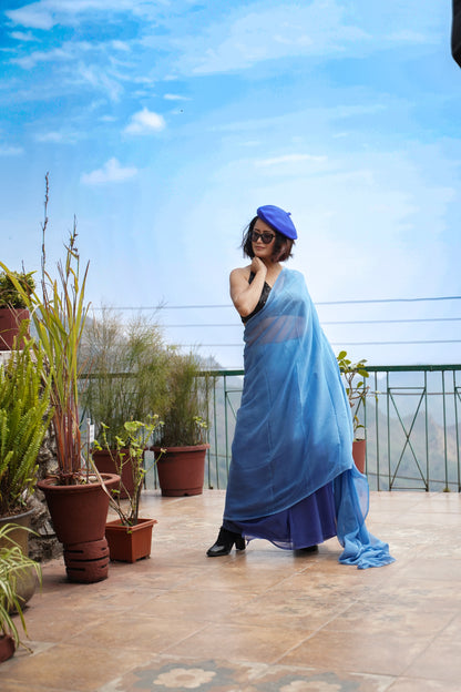 Blue Hour | Hand Dyed | Eco-Friendly | Chiffon Saree